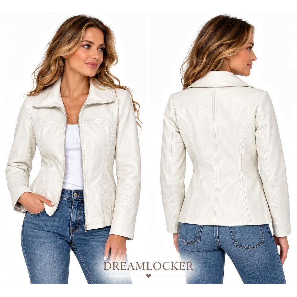 Wilsons Pelle Studio Jacket Women Small White Italian Leather Thinsulate Y2K Zip